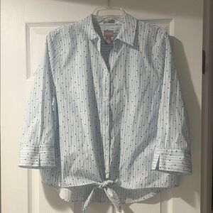 Chico's 3/4 Striped Button-Front Shirt with stars woman’s 2 wrinkle resistant